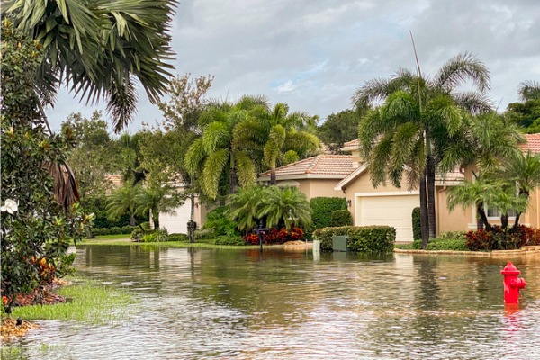 flooded street of homes
